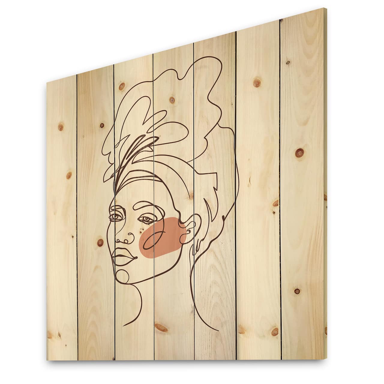 Designart - One Line Portrait of African American Woman III - Modern Print on Natural Pine Wood